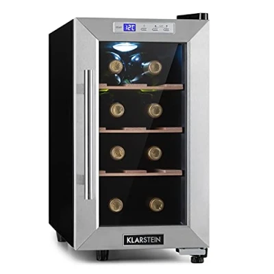 Abbildung von Klarstein Weinkühlschrank, Getränkekühlschrank Schmal, 1 Zone Kühlschrank mit Glastür, Outdoor GetränkekühlschränkeFreistehend, Weinkühlschrank Klein, UV Schutz, 11 18C, 8 Flaschen