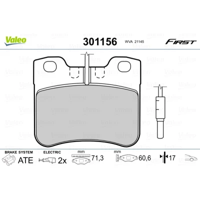 Abbildung von VALEO 301156 Bremsbelagsatz FIRST Vorderachse inkl. Verschleißwarnkontakt ohne Anti Quietsch Blech PEUGEOT: 106 I Schrägheck, CITROËN: AX