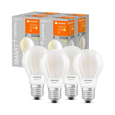 Abbildung von LEDVANCE Smarte LED Lampe mit Wifi Technologie, Sockel E27, Dimmbar, Warmweiß (2700K), Birnenform, Matt, Ersatz für herkömmliche 75W Glühbirnen, steuerbar Alexa, Google &amp; App, 4er Pack