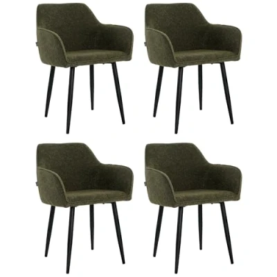 Abbildung von Mevsim Store Esszimmerstühle 4er Set Boucle Grün Esszimmerstuhl mit Armlehnen Ideal für Wohnzimmer, Büro und Bouclestühle Küchenstuhl schwarzen Metallbeinen