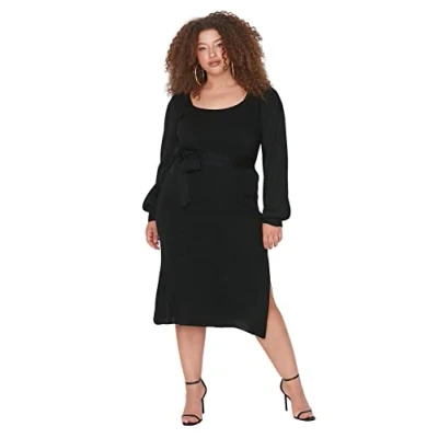 Abbildung von TRENDYOL Damen Plus Size Bodycon Midi Dress Kleid, Schwarz, 38 EU