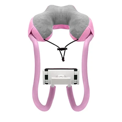 Abbildung von MoKo Handyhalter mit Halskissen, 360 Einstellbar Handyhalterung U Förmigem für 5,5&quot; 11&quot; Geräte wie iPhone 16/Pro/Pro Max/Plus, 15/Pro/Pro 14/Pro/Pro Rosa