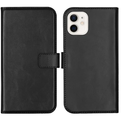 Abbildung von Apple iPhone 12 Mini Hülle Echtleder Selencia Klapphülle Handyhülle Schwarz