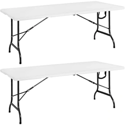 Abbildung von Casaria® 2X Gartentisch 183x76cm Klappbar Wetterfest Tragbar Kunststoff Garten Terrasse Camping Balkontisch Klapptisch Campingtisch Buffettisch Weiß