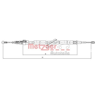 Abbildung von METZGER 10.7506 Handbremsseil hinten links, rechts, links 1723/1090 Scheibenbremse COFLE VOLKSWAGEN: Bora Variant, Golf 4 Schrägheck