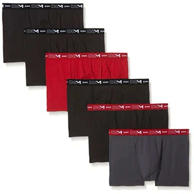 Abbildung von Dim Boxershorts Stretch Baumwolle Atmungsaktiv Herren x6, Bleigrau/Chilerot/Schwarz/Schwarz/Schwarz/Schwarz, XL