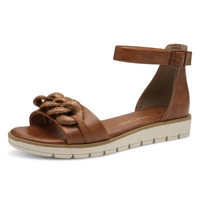 Abbildung von MARCO TOZZI Riemchensandale, Sommerschuh, Sandalette, Keilabsatz, mit Zierkette Ton in