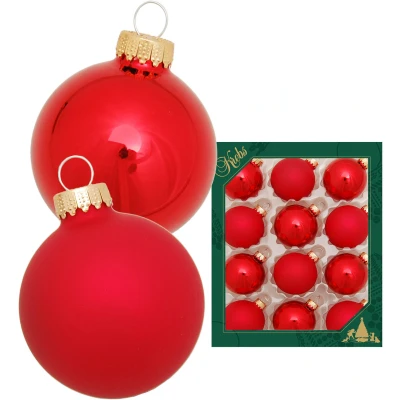 Abbildung von Krebs Glas Lauscha Weihnachtsbaumkugel Glaskugelsortiment Rot Glanz/Satin, Ø ca. 5 cm (12 St), Weihnachtsdeko, Christbaumschmuck, Christbaumkugeln aus