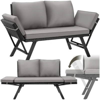 Abbildung von tectake® Rattan Lounge, Sofa 2 Sitzer, mit Schlaffunktion, Schlafsofa, Couch, Chaiselongue, Gartenbank wetterfest, Zweisitzer als Balkonmöbel, Gartenmöbel, Terrassenmöbel
