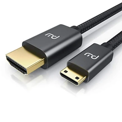 Abbildung von CSL 4k Mini HDMI auf Kabel 1,5m 2.0 a/b Typ C A Nylon Brading 3840 x 2160@60 Hz Knickschutz HDR ARC 3 Fach geschirmt vergoldete Stecker