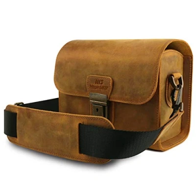 Abbildung von MegaGear MG1725 Pebble Kameratasche aus echtem Leder für spiegellose Sofort und DSLR Kameras, Camel