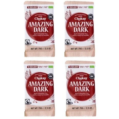 Abbildung von Chokay BIO Bar 4er SET AMAZING DARK/Belgische Zartbitter Schokolade/Ohne Zuckerzusatz, ohne Süßungsmittel/VEGAN, GLUTENFREI &amp; FAIR TRADE / 4x70g