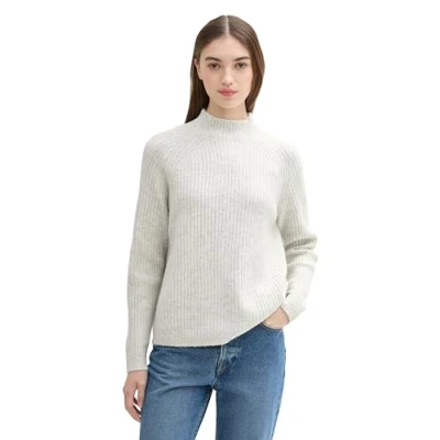 Abbildung von TOM Tailor Denim MIT Stehkragen Strickpullover, Damen, Größe: Large, Marble beige melange