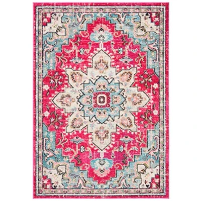 Abbildung von SAFAVIEH Distressed Teppich für Wohnzimmer, Esszimmer, Schlafzimmer Madison Collection, Kurzer Flor, Fuchsia und Blau, 91 X 152 cm