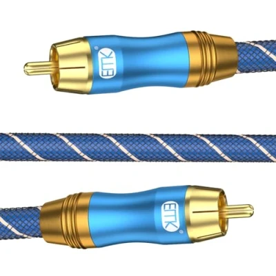 Abbildung von EMK Subwoofer Kabel Koaxial Cinch Stecker auf Koax 24 K vergoldet RCA für DVD, Lautsprecher, Verstärker, Geflochtenes Nylon Audio (3 m)