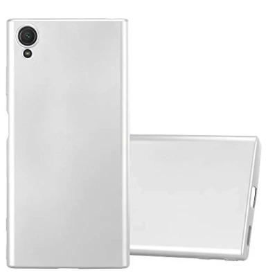 Abbildung von Cadorabo Hülle kompatibel mit Sony Xperia XA1 Plus Schutzhülle TPU Silikon Case Metallic Design Slim Kratzfest Weiche Gummi Rundumschutz für in Silber