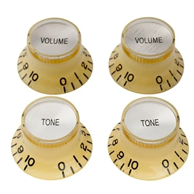 Abbildung von Musiclily Pro Zoll Gitarre Knöpfe Potiknöpfe Top Hat Bell Knobs 2 Volume Tone Set für USA Les Paul SG Style E Gitarre, Creme mit Silber Metalleinlage