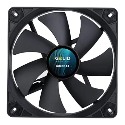 Abbildung von Gelid Solutions Silent 14, 140 mm Computer Lüfter, Series, schwarzer Gehäuselüfter, mm, 3 poliger leiser Betrieb, x 25 RPM 1500, Gummi Lüfterhalterung, Farbe: Schwarz