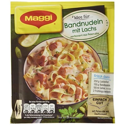 Abbildung von Maggi fix &amp; frisch, Bandnudeln mit Lachs, 40 g Beutel, ergibt 3 Portionen, 18 er Pack