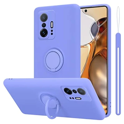 Abbildung von Cadorabo Hülle kompatibel mit Xiaomi 11T PRO Schutzhülle TPU Silikon Case Liquid Design Ring Slim Kratzfest Liquidsilikon Microfaser für in Lila