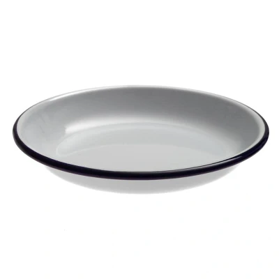 Abbildung von HENDI Emaille Teller tief Ø 18 cm stapelbar Gastro weiß blauer Rand