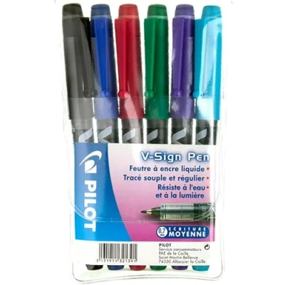 Abbildung von Pilot Blister 3 V Sign Pen Filzstift Mittlere Spitze Noir, bleu, rouge, vert, violet &amp; turquoise