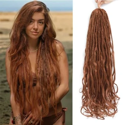 Abbildung von DT CHERYL Loose Wave Dreadlocks 24 Zoll 10 Stränge Double Ended Dreadlock Extensions With French Curly Ends, 0,6CM Thin Synthetic DE for Women (30#, inch Strands)