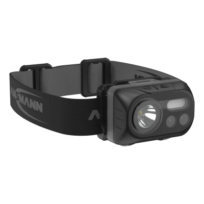 Abbildung von ANSMANN LED Stirnlampe HD230BS mit Gestensteuerung inkl. Batterien &amp; 4x Halteclips für Bauhelme Kopflampe Sensor ideal zum Radfahren Laufen Hund Joggen Angeln Werkstatt Jagd, Schwarz
