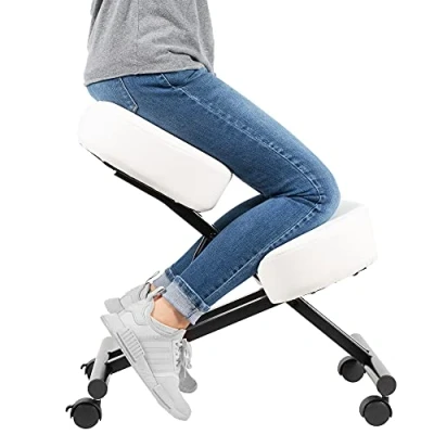 Abbildung von DRAGONN Ergonomischer Kniestuhl, Verstellbarer Hocker für Zuhause und Büro Verbessern Sie Ihre Haltung mit einem abgewinkelten Sitz, Dicke Bequeme Kissen weiß
