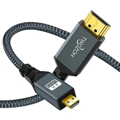 Abbildung von Twozoh Micro HDMI auf Kabel 2M, High Speed geflochtene Schnur Unterstützung 3D 4K/60Hz 1080p
