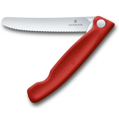 Abbildung von Victorinox Swiss Classic Gemüsemesser, Campingmesser, Picknick, Scharfe Klinge, Wellenschliff, 11 cm, Rostfreier Stahl, rot