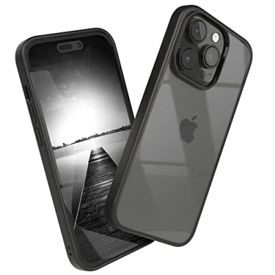 Abbildung von EAZY CASE Clear Hybrid Bumper Hülle kompatibel mit iPhone 14 Pro, Handyhülle Ultra Aufprallschutz, Stoßfest und Kratzfest, dünne Schutzhülle Kameraschutz, Cover Handy Case, Schwarz