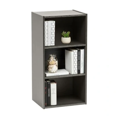 Abbildung von Iris Ohyama, Bücherregal, Beistellmöbel, 3 feste Regale,Design, Modular, Büro, Schlafzimmer, Wohnzimmer Module Shelf MDB Graue Eiche
