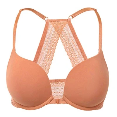 Abbildung von DOBREVA Damen Vorderverschluss Push Up BH mit Bügel Soft T Shirt Tiefen Ausschnitt BHS Neckholder Gepolsterter Nerz 85C