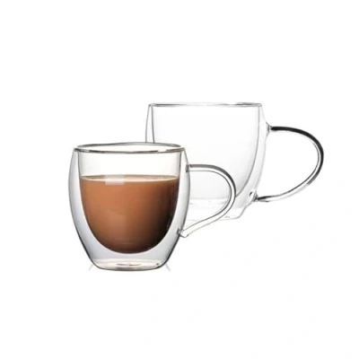 Abbildung von Cheffinger Thermoglas 2er Set Doppelwandige Gläser mit Henkel Teegläser Thermogläser