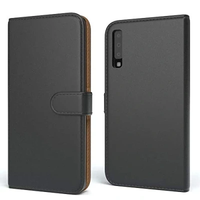 Abbildung von EAZY CASE Tasche kompatibel mit Samsung Galaxy A7 (2018) Schutzhülle Standfunktion Klapphülle Bookstyle, Handytasche Handyhülle Magnetverschluss und Kartenfach, Kunstleder, Schwarz