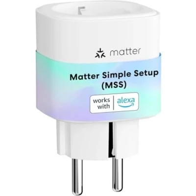 Abbildung von Meross Matter Smart Steckdosen mit Stromverbrauch, WLAN Stromzähler für Balkonkraftwerk, funktioniert Apple HomeKit, Alexa und Google, 16A, FFS Ver.
