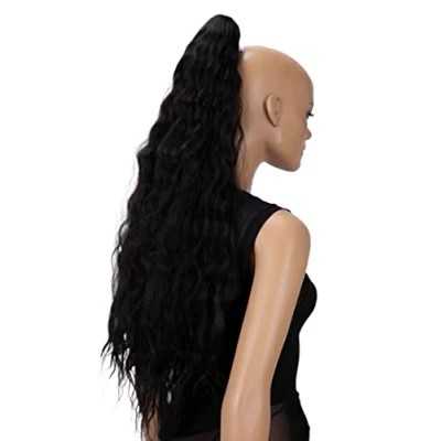 Abbildung von CAISHA 70cm Extralang Voluminös Gewellt Clip On Haarteil Zopf Pferdeschwanz Hitzebeständig Synthetik Schwarzbraun H721