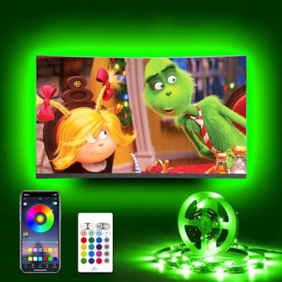 Abbildung von HAMLITE LED TV Hintergrundbeleuchtung, 4,5 m USB Bluetooth Streifen für 60 65 in HDTV, Sync mit Musik &amp; App Steuerung, RGB PC, Spieldekoration