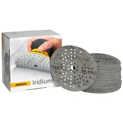 Abbildung von Mirka Iridium Premium Schleifpapier Ø 125mm Klett 89 Loch, Korn 40, 50 Stk / Zum Schleifen von Lack, Spachtel, Grundierung, Holz, Stahl, Mineralwerkstoffe, Kunststoff