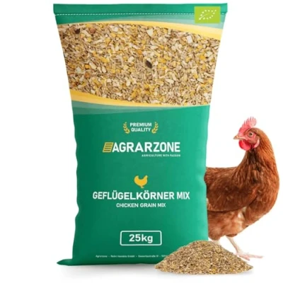 Abbildung von Agrarzone Bio Hühnerfutter 25kg [Premium Müsli] Gentechnikfreies Hühner Futter aus Österreich Schmackhaftes Körnerfutter für &amp; Legehennen