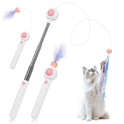Abbildung von Gerbala Einziehbarer Zauberstab für Katzen, interaktives Spielzeug Katzen (Rosa)