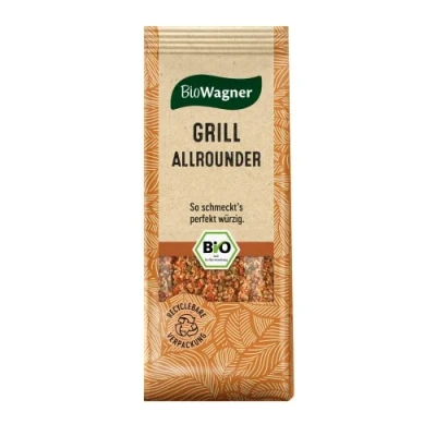 Abbildung von BioWagner Bio Grill Allrounder Gewürzzubereitung für Grillfleisch oder vegetarisches Grillgut naturbelassene Zutaten recyclebare Verpackung 60 g