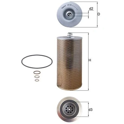 Abbildung von MAHLE ORIGINAL OX 69D Ölfilter Filtereinsatz MERCEDES BENZ: LK/LN2, UNIMOG, ACTROS MP4, MAN: TGS, TGX, L 2000, DAF: XF, 95, LF