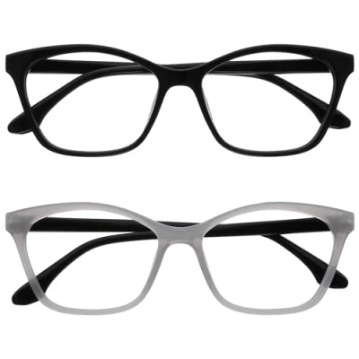 Abbildung von OPULIZE KAT Lesebrille 2er Pack Cat Eye Katzenaugen Fassung Schwarz, Grau Herren &amp; Damen Federscharniere RR59 17 +2.50