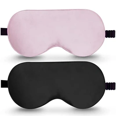 Abbildung von Seiden Schlafmaske, 2er Pack Augenmaske aus 100% echter natürlicher reiner Seide mit verstellbarem Riemen, zum Schlafen, BeeVines Augen Schlafschutz für Yoga Reisen, blockiert Licht