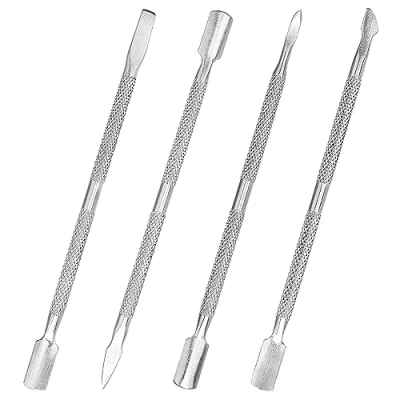 Abbildung von 4 Stücke Nagelhautschieber Edelstahl Profi Nagelschieber Gel Nagellack Entferner Kit Cuticle Pusher für Fingernägel und Zehennägel