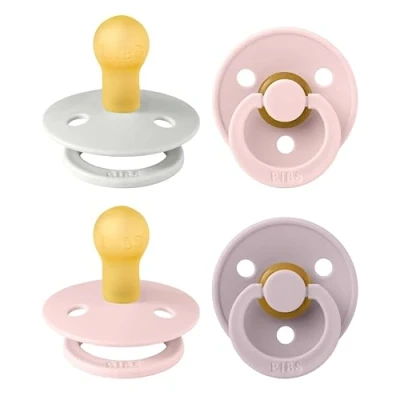Abbildung von BIBS Colour Schnuller 4er Pack, BPA frei, Kirschform Nippel. Naturkautschuk/Latex, Hergestellt in Dänemark. 0 6 Monate (4er Pack), Haze Mix