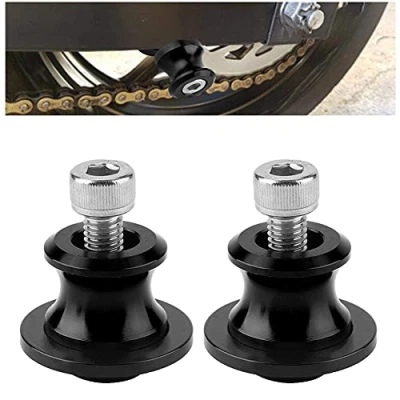 Abbildung von Motorrad Schwingenadapter, 2pcs 8mm Swingarm Schieberegler Spulen Stehen Schrauben CNC Aluminiumlegierungs hinterer Standplatz Anbauteile (Black)