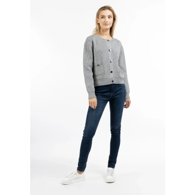 Abbildung von Dreimaster Strickjacke mit Knöpfen Damen Grau Melange